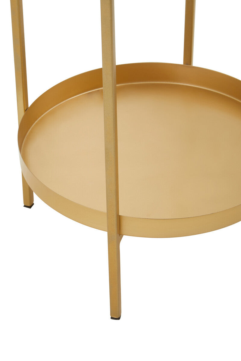 Gold Iron Two-Tier Side Table with Glass Top and Lower Shelf | Pali