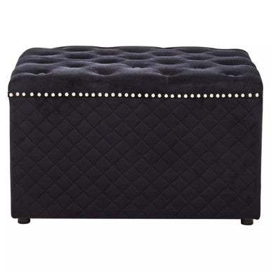 Zamora Square Black Velvet Ottoman