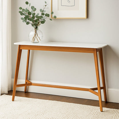 Myan Acacia Wood and White Marble Console Table