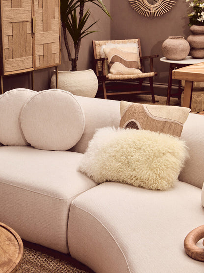 Myan White Marble and Acacia Wood Round Side Table