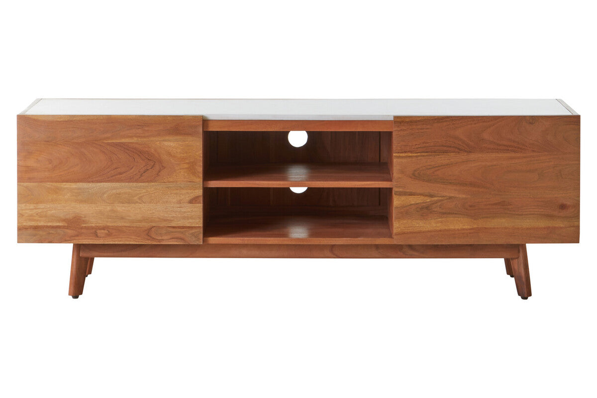 Myan Acacia Wood and White Marble Media Unit