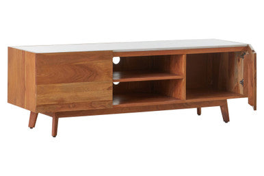 Myan Acacia Wood and White Marble Media Unit