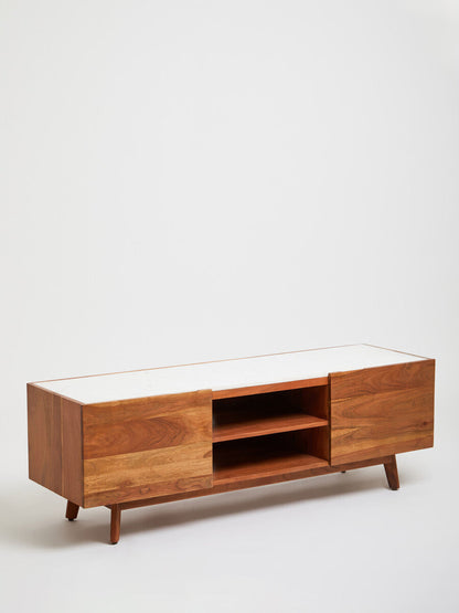 Myan Acacia Wood and White Marble Media Unit