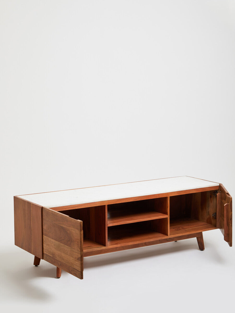 Myan Acacia Wood and White Marble Media Unit