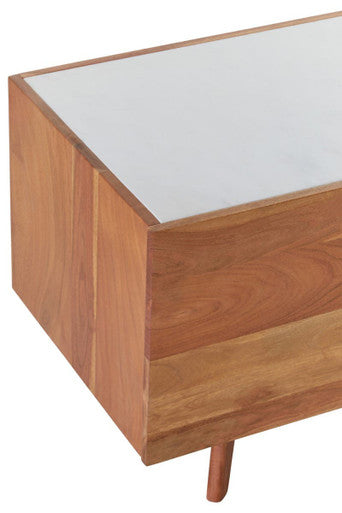 Myan Acacia Wood and White Marble Media Unit