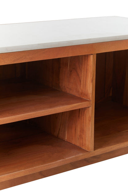 Myan Acacia Wood and White Marble Media Unit