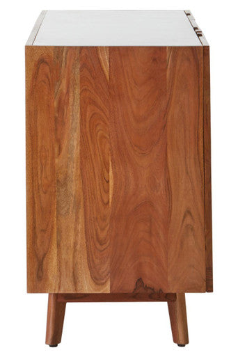 Myan 3 Drawer Acacia Wood White Marble Sideboard