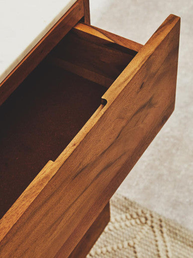 Myan 3 Drawer Acacia Wood White Marble Sideboard