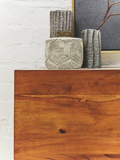 Myan 3 Drawer Acacia Wood White Marble Sideboard