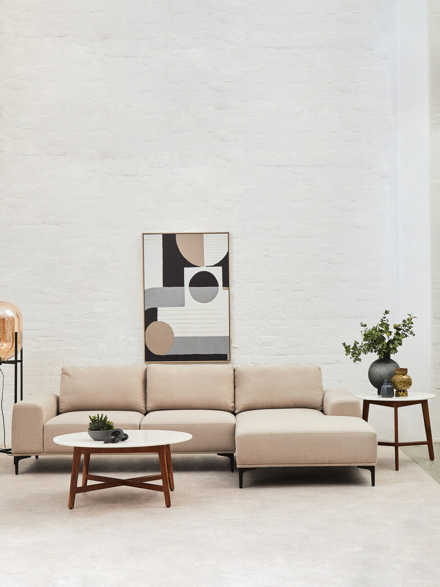 Myan Acacia Wood and  White Marble Coffee Table