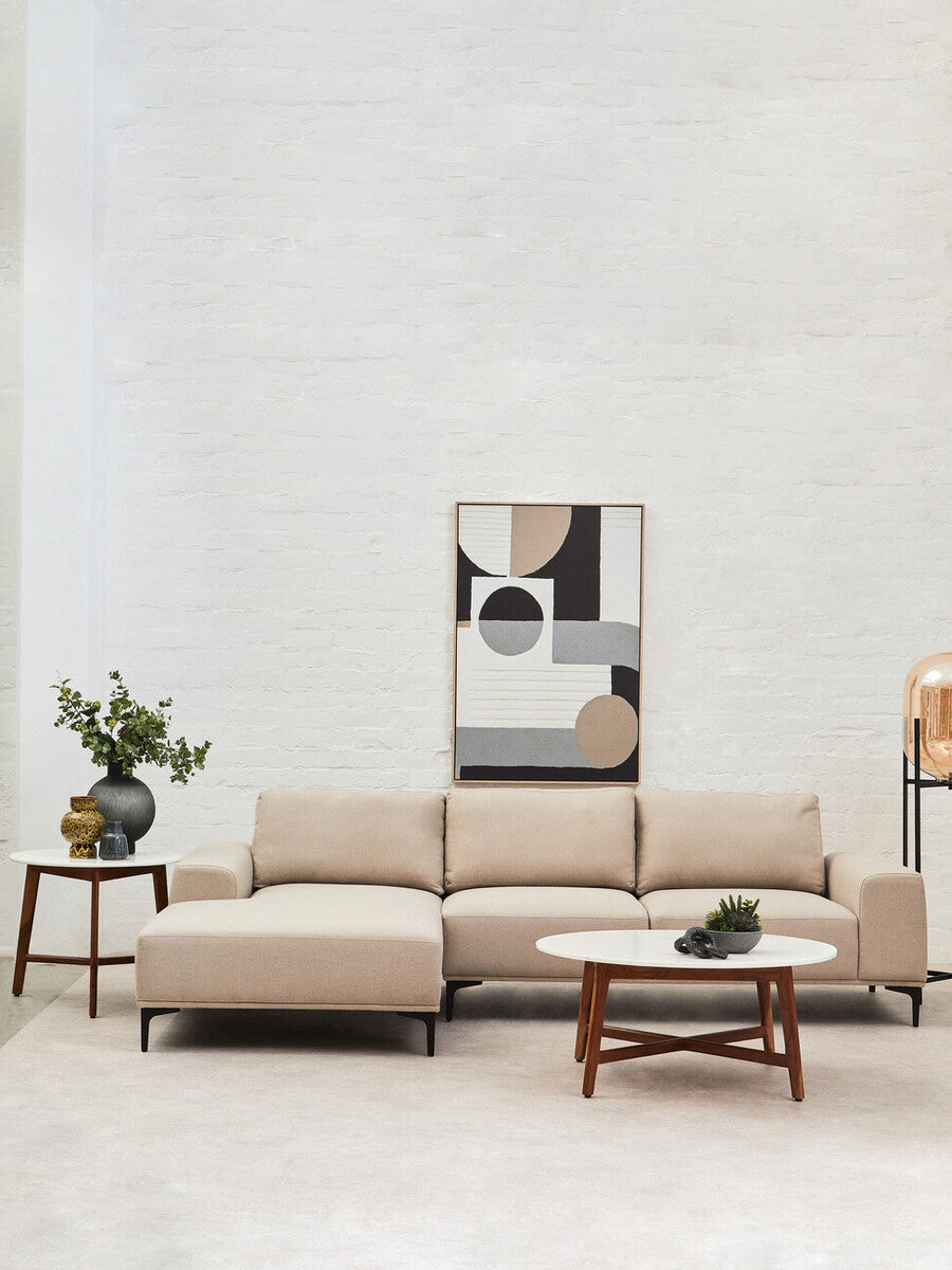 Myan Acacia Wood and  White Marble Coffee Table