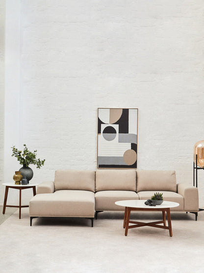 Myan Acacia Wood and  White Marble Coffee Table