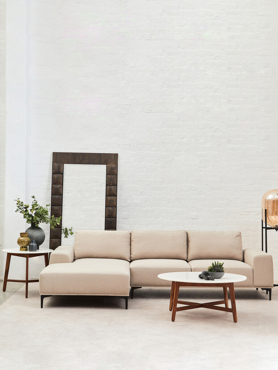 Myan Acacia Wood and  White Marble Coffee Table