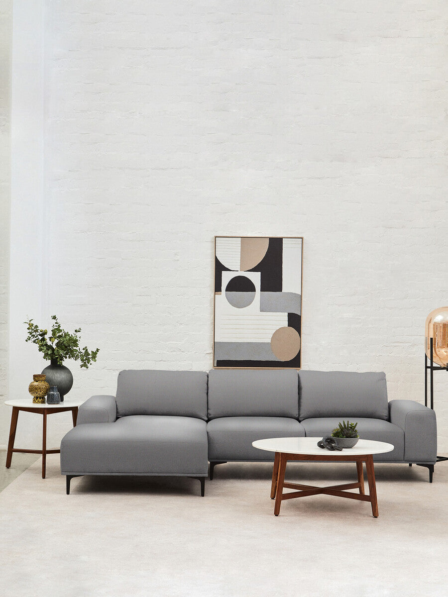 Myan Acacia Wood and  White Marble Coffee Table