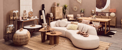 Myan Acacia Wood and  White Marble Coffee Table