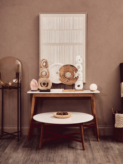 Myan Acacia Wood and  White Marble Coffee Table