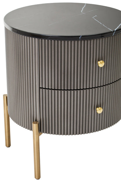Dervio Grey Two Drawer Chest with Black Marble Top