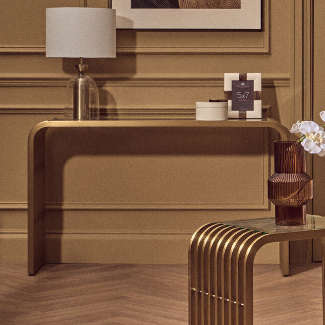 Vogue Matte Gold Slatted Console Table
