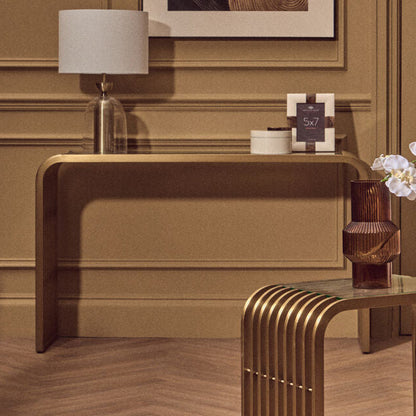 Vogue Matte Gold Slatted Console Table