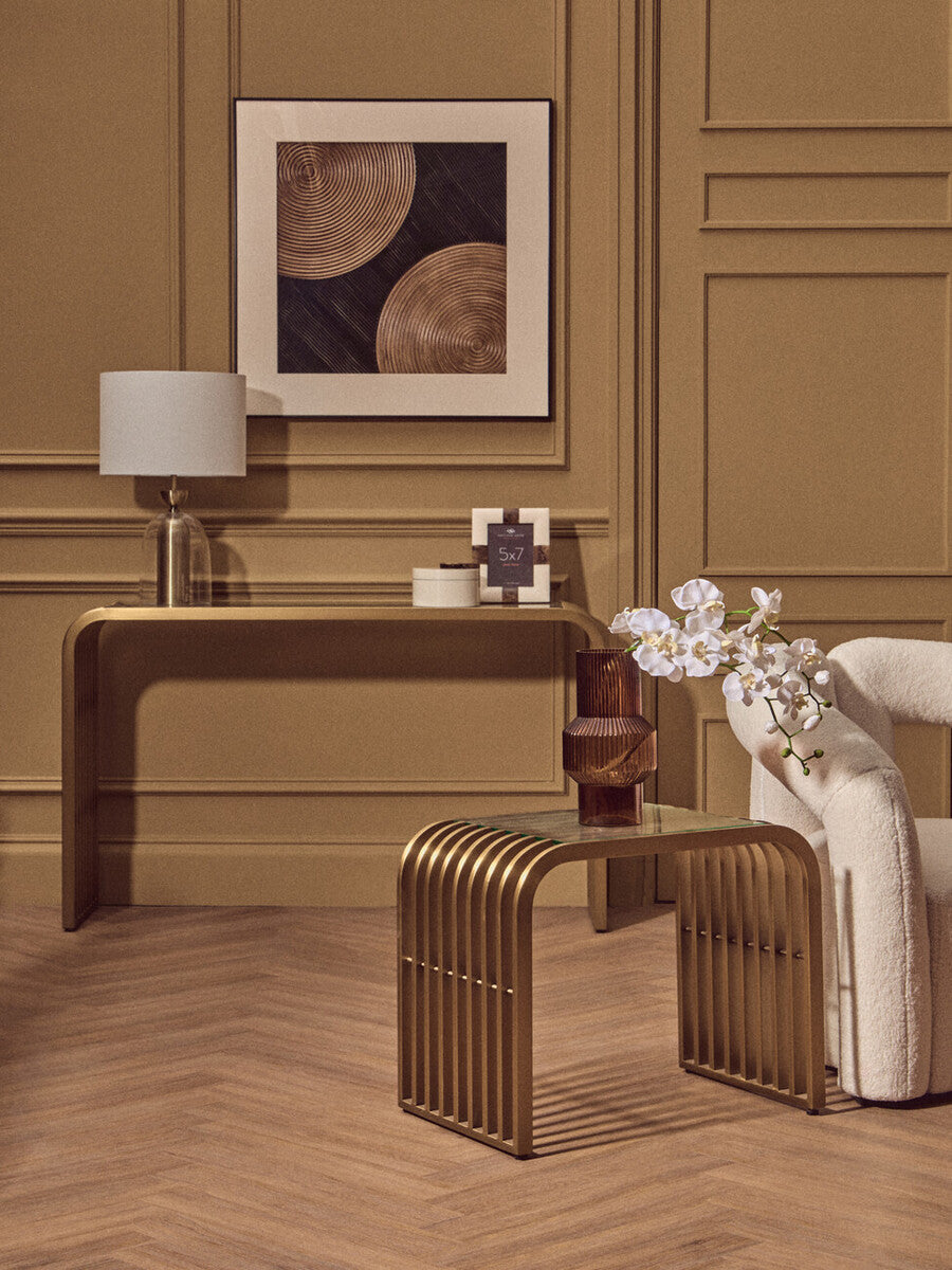 Vogue Matte Gold Slatted Console Table