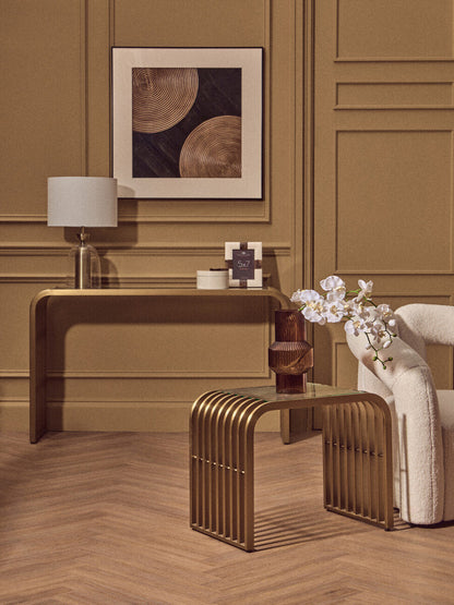 Vogue Matte Gold Slatted Console Table