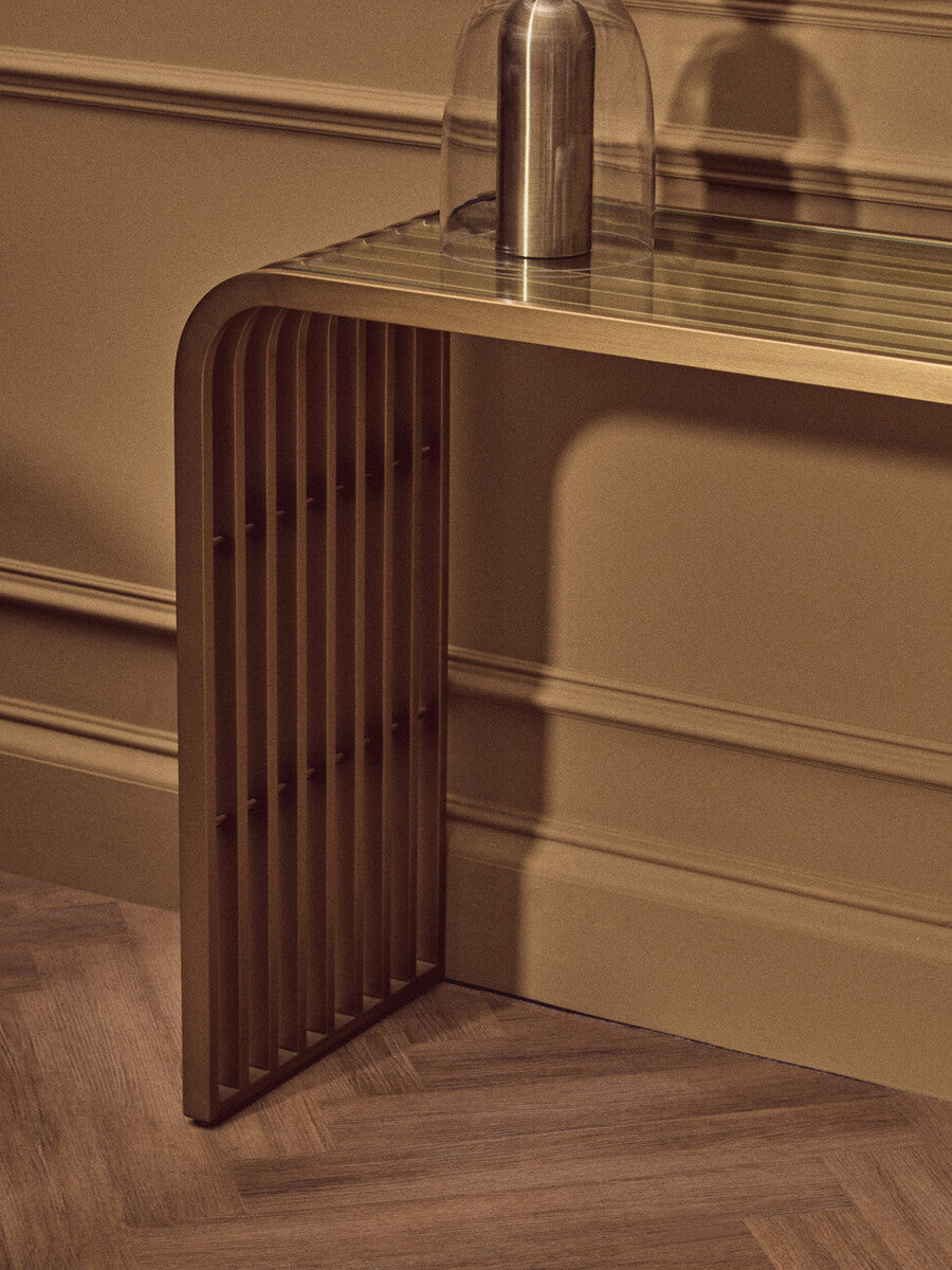 Vogue Matte Gold Slatted Console Table