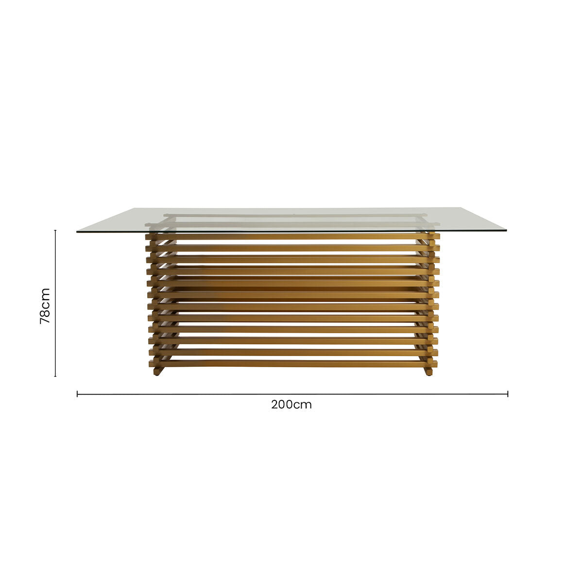 Rectangular Glass Top Dining Table with Matte Gold Stainless Steel Base | Vogue