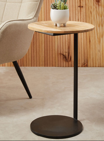 Corra Side Table With Round Wooden Top
