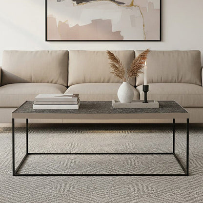 Akola Silver Metal and Glass Coffee Table with Black Legs