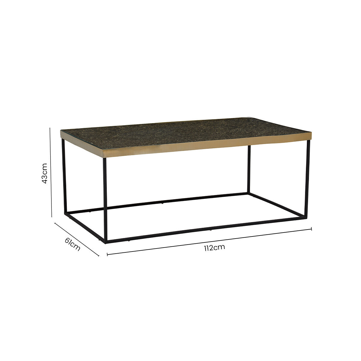 Black and Gold Striped Acacia Wood Coffee Table with Interconnected Metal Legs | Aris