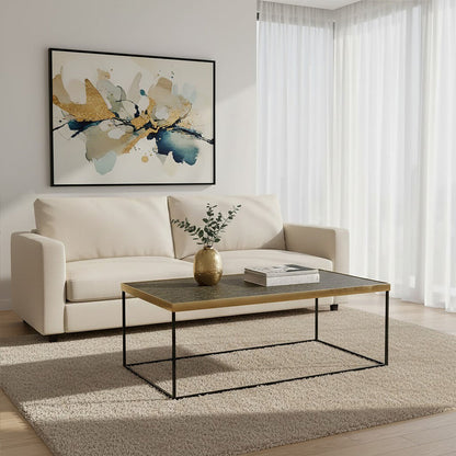 Akola Gold Metal and Glass Coffee Table with Black Legs