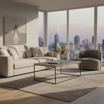 Akola Gold Metal and Glass Coffee Table with Black Legs