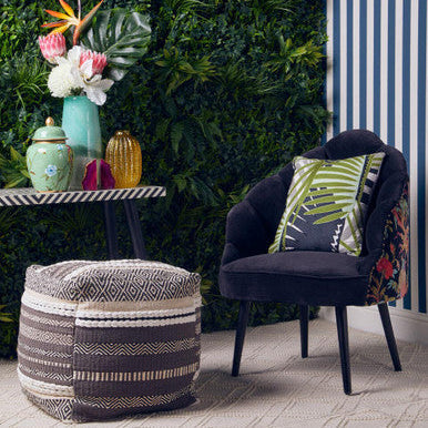 Cefena Grey And White Pouffe