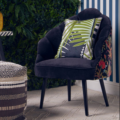Cefena Black Velvet Chair with Scalloped Back