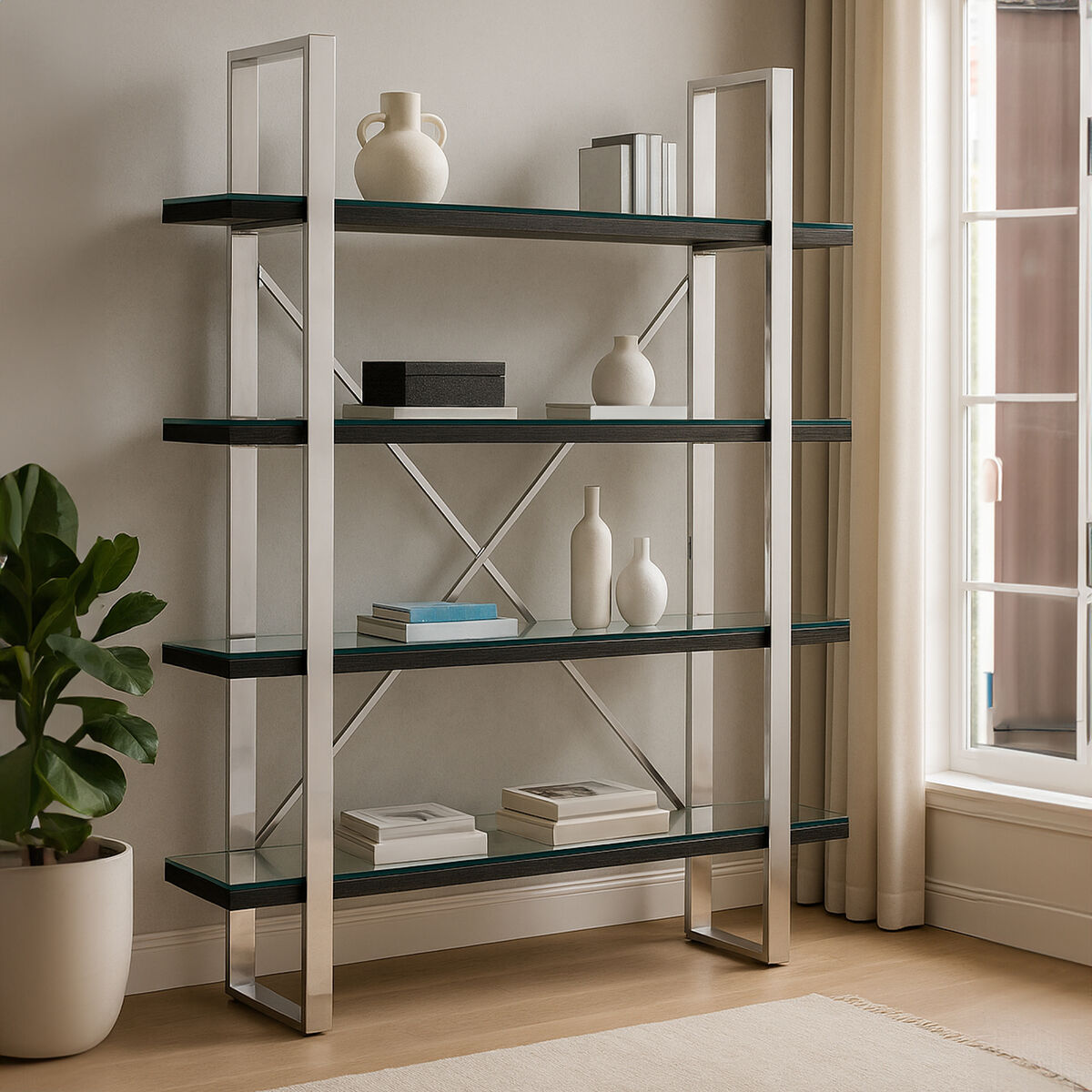Kerala Black Wood Four Tier Shelf Unit