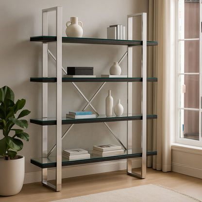 Kerala Black Wood Four Tier Shelf Unit