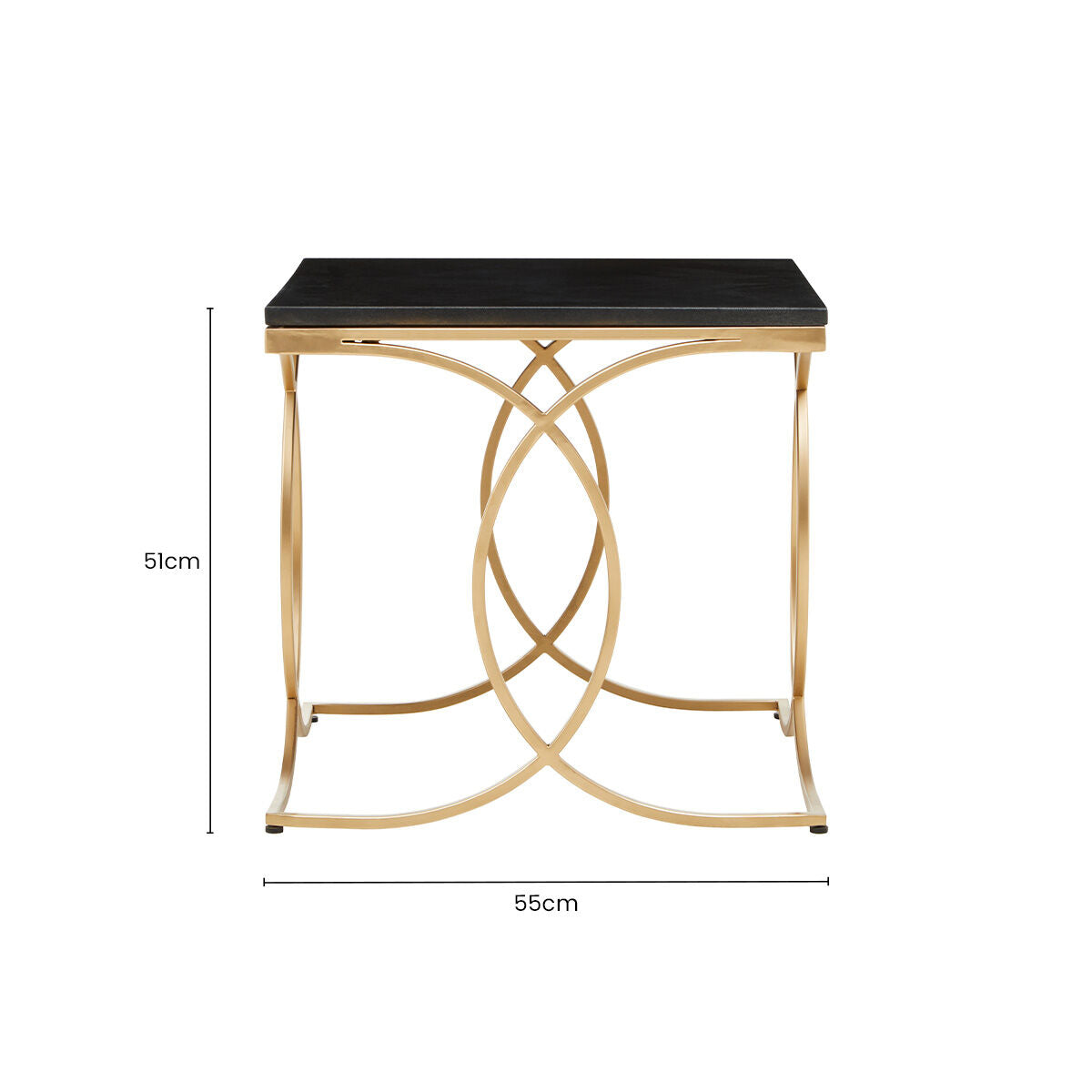 Black Marble Top Side Table with Gold Finish Interlocking Stainless Steel Frame | Kia