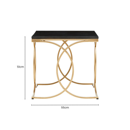 Black Marble Top Side Table with Gold Finish Interlocking Stainless Steel Frame | Kia