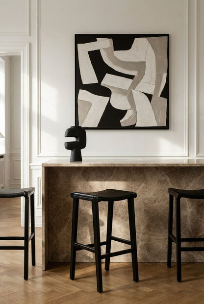 Black Leather and Teak Barstool | Kendari