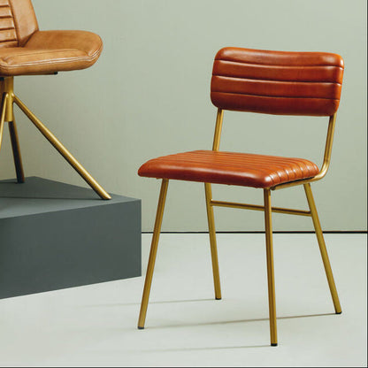 Tan Leather Dining Chair with Gold Finish Frame | Buffalo