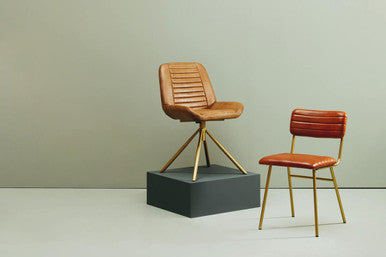 Buffalo Tan Leather Dining Chair With Gold Finish Frame