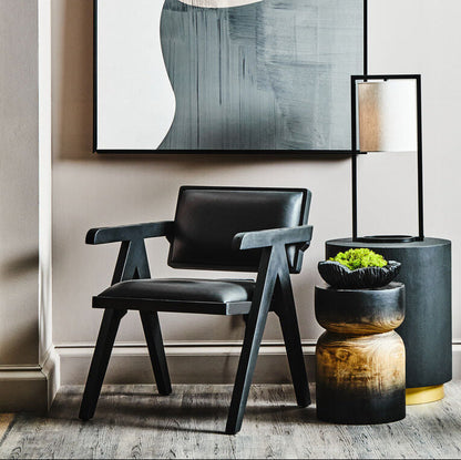 Buffalo Black Leather Chair with Angular Black Wood Frame