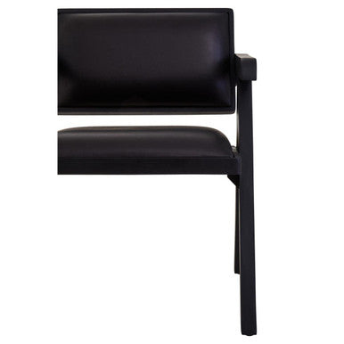 Buffalo Black Leather Chair With Wood Frame
