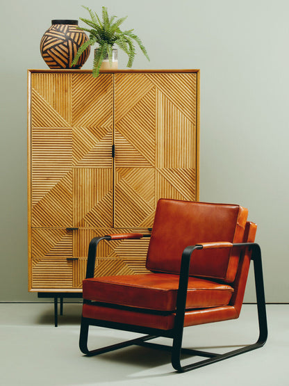 Buffalo Brown Leather Armchair With Black Iron Frame