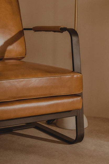 Buffalo Brown Leather Armchair With Black Iron Frame