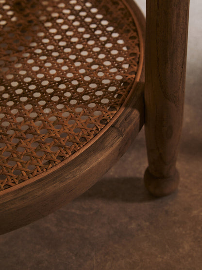 Grey Wash Elm Wood Side Table with Glass Top and Cane Shelf | Cebu