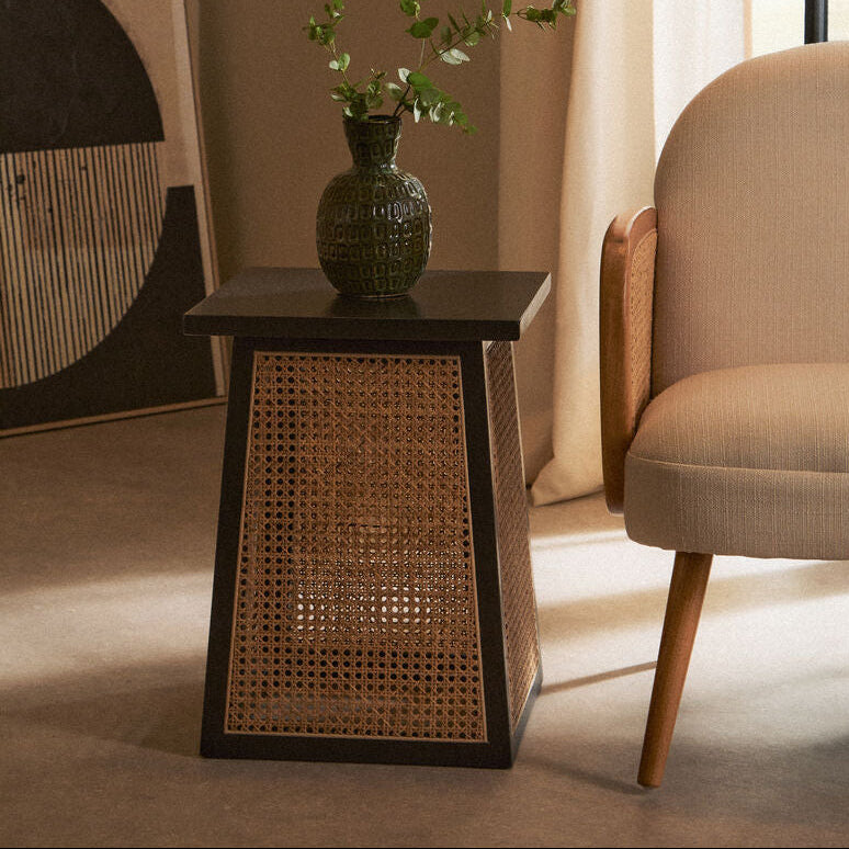 Cebu Natural Cane and Black Elm Wood Side Table