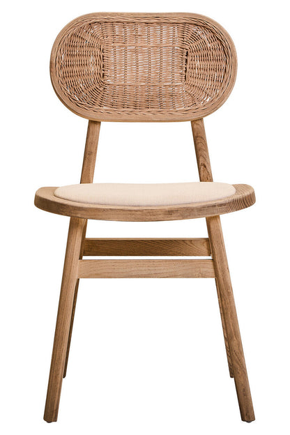 Cebu Beige Fabric and Grey Wash Elm Wood Dining Chair