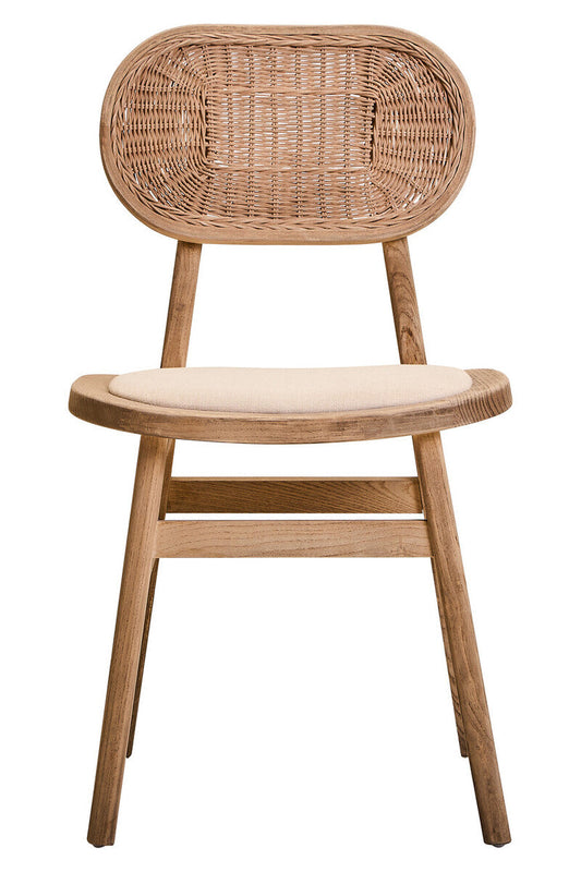 Cebu Beige Fabric and Grey Wash Elm Wood Dining Chair