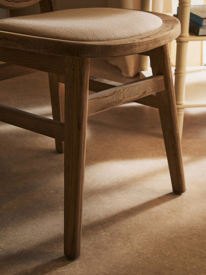 Cebu White Wash Wood and Round Rattan Dining Chair with Beige Seat
